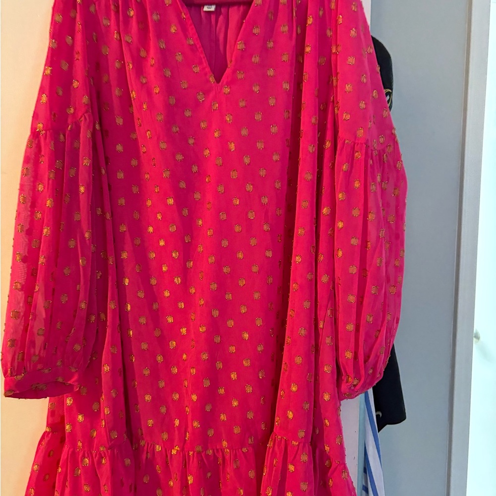 crown & ivy Fuchsia Dress with Gold Dot Print